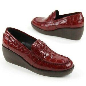 Donald J. Pliner Women's Crocs Patent Leather Wedge Penny Loafer  - 7.5 M
